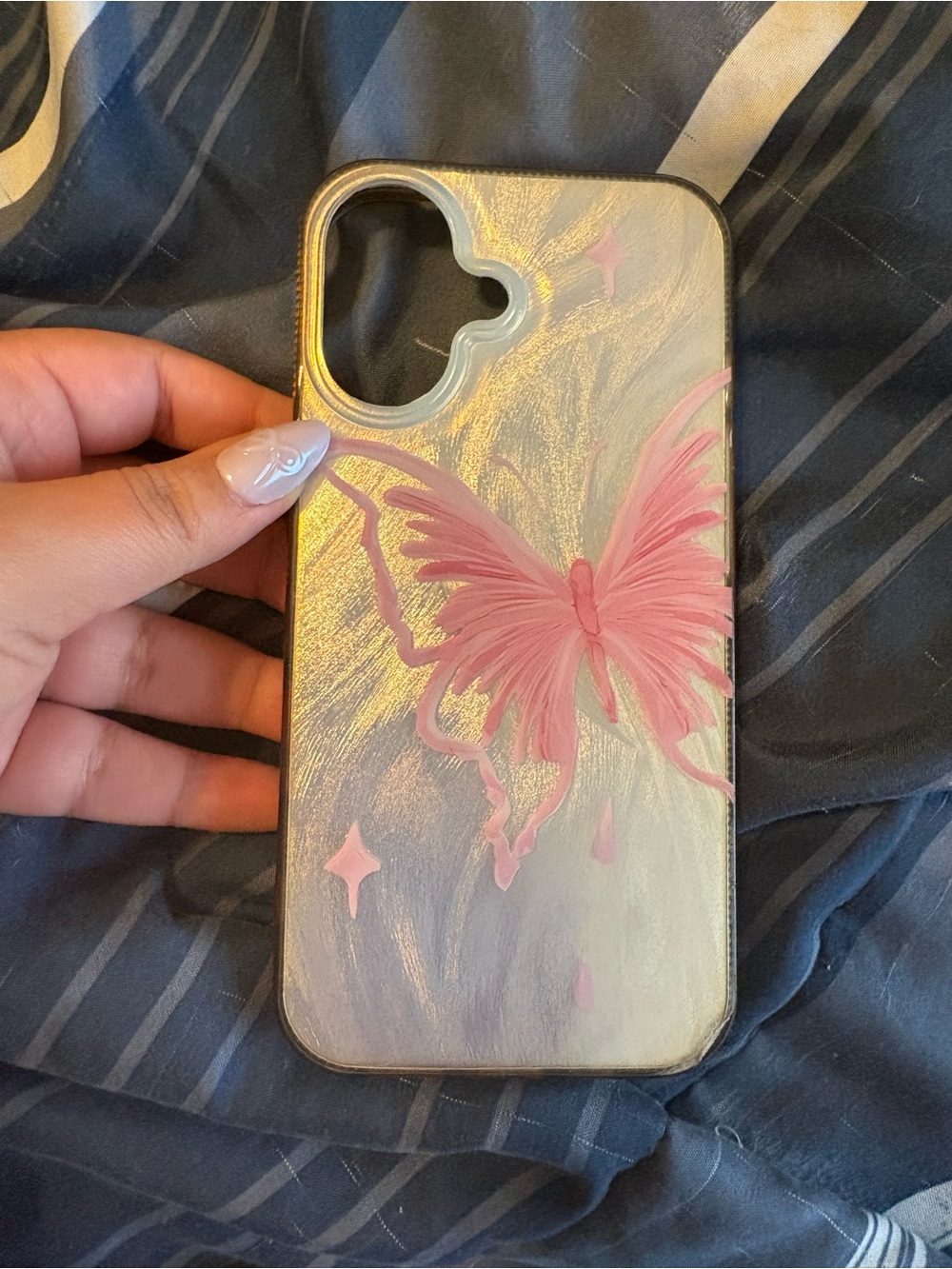 Amazon Pink Butterfly Phone Case with Iridescent Pearl Background